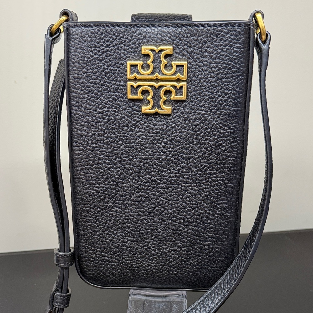 Tory Burch Black Pebbled Leather Britton Phone Crossbody